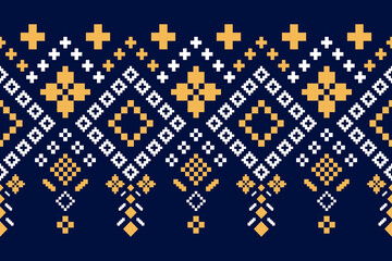 Wall Mural - Indigo navy blue geometric traditional ethnic pattern Ikat seamless pattern border abstract design for fabric print cloth dress carpet curtains and sarong Aztec African Indian Indonesian