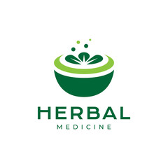 Wall Mural - bowl leaves herbal medicine nature colorful green traditional logo design vector icon illustration