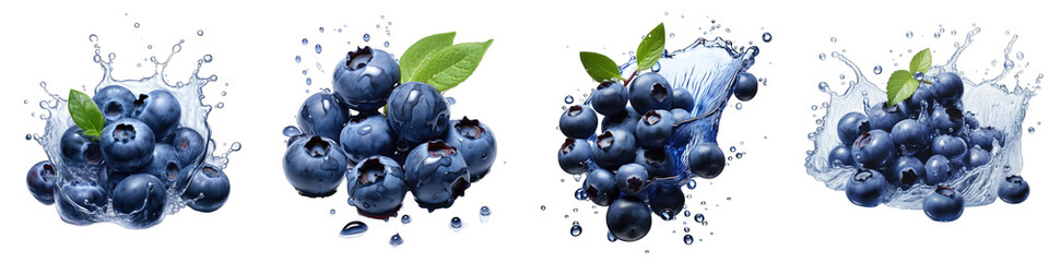 Sticker - Falling blueberries  Hyperrealistic Highly Detailed Isolated On Transparent Background Png File