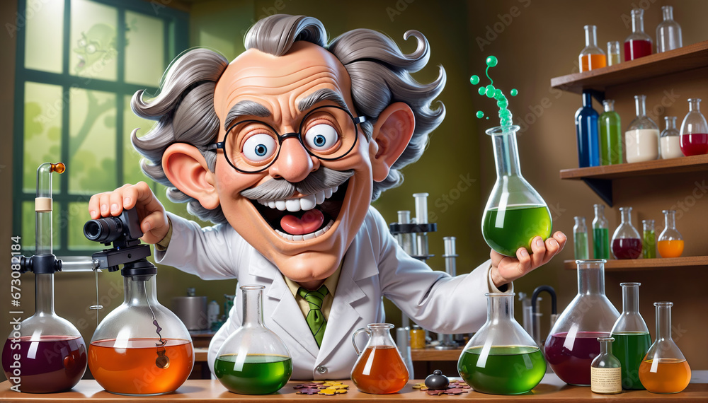 Chemist's Caricature: A Cartoon Exploration of Laboratory Wonder. Stock ...