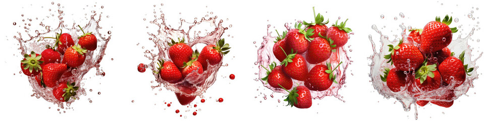 Wall Mural - Falling strawberries  Hyperrealistic Highly Detailed Isolated On Transparent Background Png File