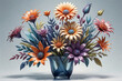 Beautiful bouquet with summer flowers,there are many flowers in a vase on a table,3d rendering flowers blossom floral bouquet decoration,
Romantic floral composition.generative ai
