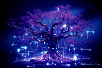 digital tree with glowing connection lines in branches. technology environment. internet communicati
