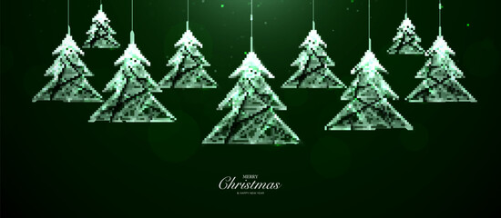 Poster - Christmas tree line decoration. Christmas Eve. Holiday greeting card. Low polygon, lines, Starry, and style design. Illustration vector