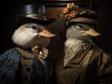 Quirky Elegance As Ducks Don Victorian-era Clothing, Showcasing Animals In A Whole New Light.
