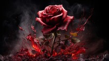 Red Rose ,black Background, Concept: Love And Tragedy, Copy Space, 16:9