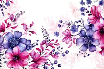 Wall Mural - Blue red flower pattern on white background, illustration generated by AI
