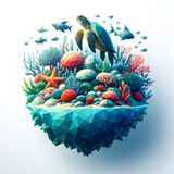 Fototapeta Fototapety do akwarium - Vibrant Low Poly Marine Ecosystem Illustration - Concept of Underwater Biodiversity, Ecological Art, and Digital Nature Design