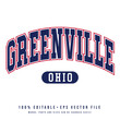Greenville text effect vector. Editable college t-shirt design printable text effect vector	