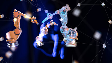 Poster - Neural network 3D illustration. Big data and cybersecurity