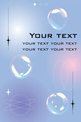 Poster - Bubble poster. Social media story. Gradient pastel colors. Iridescent soap spheres. Line circle. Simple space planet with star. Aesthetic flyer. Network post. Vector banner template