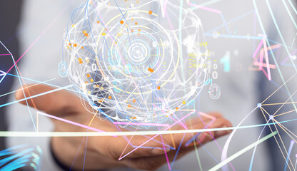 Poster - Global network. Blockchain. 3D illustration. Neural networks and artificial intelligence. Abstract