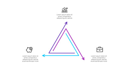 Wall Mural - Vector outline triangle infographic cycle diagram with 3 options, steps, parts or processes