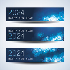 Wall Mural - set of sparkling shimmering ice cold blue horizontal christmas, happy new year headers or banners fo