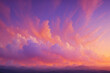 Vibrant sunset over mountainous landscape with dramatic clouds in a purple and orange sky.