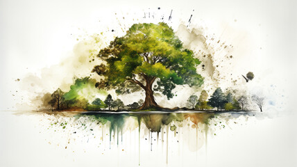 Wall Mural - abstract watercolor technical design of a tree in the nature.