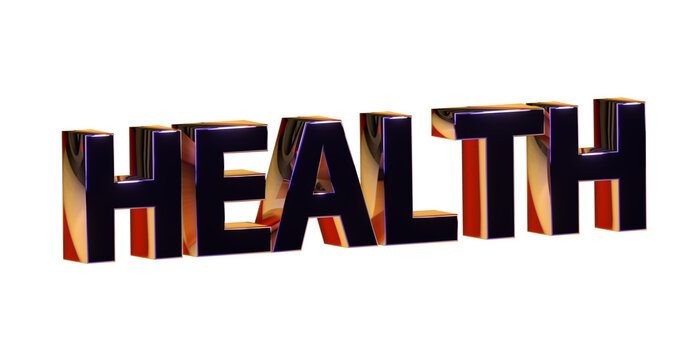 Health Gesundheit goldene plakative exklusive 3D-Schrift, Wohlbefinden und körperlicher Fitness, Rendering, Freisteller
