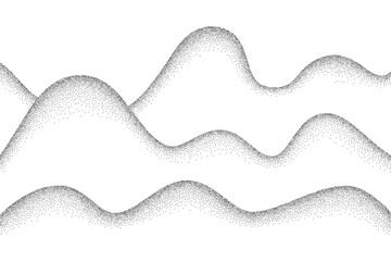 Poster - Wave grain stipple pattern background. Black noise dotwork texture, abstract dot stipple lines, sand grain effect, vector illustration isolated on white background