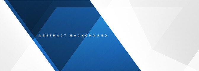 Poster - White modern 3D abstract wide banner background with blue geometric shape and lines. Vector illustration