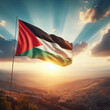 Photo of Palestinian flag at sunset and sky