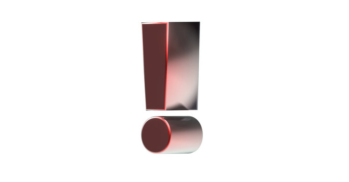 exklusives rotes plakatives 3D-Ausrufezeichen, Achtung Zeichen, Schrift, 3D, exklusiv, metallisch, edel, Security, Achtung, Warnung, Abmahnung, Hinweis, Rendering, Freisteller, Alphakanal