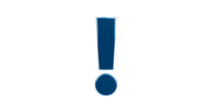 exklusives blaues plakatives 3D-Ausrufezeichen, Achtung Zeichen, Schrift, 3D, exklusiv, metallisch, edel, Security, Achtung, Warnung, Abmahnung, Hinweis, Rendering, Freisteller, Alphakanal