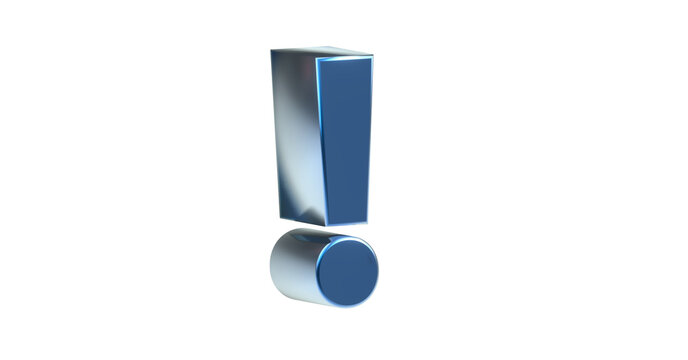 exklusives blaues plakatives 3D-Ausrufezeichen, Achtung Zeichen, Schrift, 3D, exklusiv, metallisch, edel, Security, Achtung, Warnung, Abmahnung, Hinweis, Rendering, Freisteller, Alphakanal