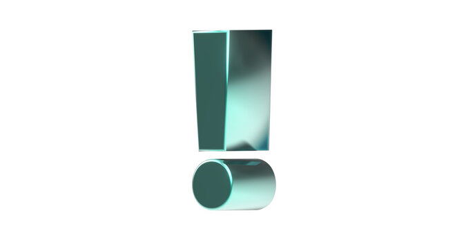 exklusives  türkises plakatives 3D-Ausrufezeichen, Achtung Zeichen, Schrift, 3D, exklusiv, metallisch, mintfarbend, Security, Achtung, Warnung, Abmahnung, Hinweis, Rendering, Freisteller, Alphakanal