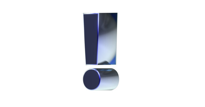 exklusives blaues plakatives 3D-Ausrufezeichen, Achtung Zeichen, Schrift, 3D, exklusiv, metallisch, edel, Security, Achtung, Warnung, Abmahnung, Hinweis, Rendering, Freisteller, Alphakanal