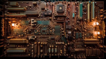 Aufkleber - Electronic circuit intricate pathways, microcomponents, aesthetics technology micro scale. Photography, macro lens,