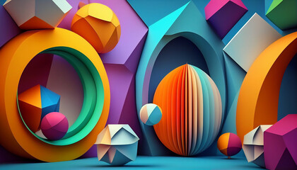 Wall Mural - vibrant background with three-dimensional geometric shapes