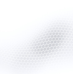 Poster - Rounded white hexagon grid pattern on light gray shape on white background. Technology, connection and data concept. High resolution full frame abstract and modern background with copy space.