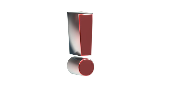 rotes exklusives plakatives 3D-Ausrufezeichen, Achtung Zeichen, Schrift, 3D, exklusiv, metallisch, edel, Security, Achtung, Warnung, Abmahnung, Hinweis, Rendering, Freisteller, Alphakanal
