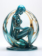 Skulptur einer Frau im Schneidersitz beim Yoga in Hochglanz als Statue aus hochwertigen Metall, ai generativ