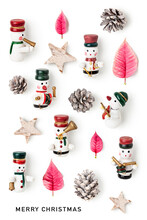 Snowmen Musicians Christmas Decoration Isolated On White Background  .