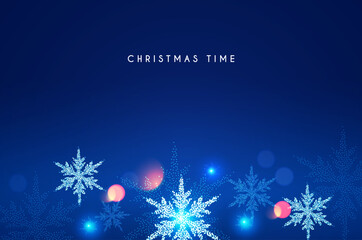 Wall Mural - merry christmas and happy new year design with snowflakes and lights. shining winter background.