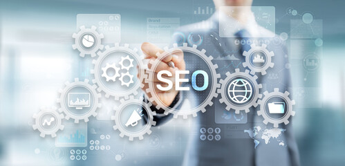 Wall Mural - seo - search engine optimisation, digital internet marketing concept on virtual screen.
