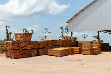 Canvas Print - Stacks of sawn wood products from an Amazon rainforest sawmill