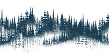 The Forest In The Fog, Imitation Of A Pencil Drawing, Vector Sketch, Isolated On A White Background