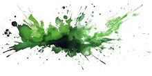 Green Paint Brush Strokes In Watercolor Isolated Against Transparent