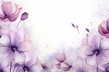 Horizontal Background With Light Purple Flowers On Translucent Rice Paper. Generative AI