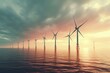 Offshore wind turbines under cloudy sky for sustainable electricity. Generative AI