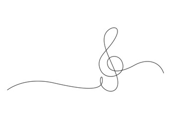 Poster - one continuous line drawing of music key symbol. continuous line art classical cultural melody sound