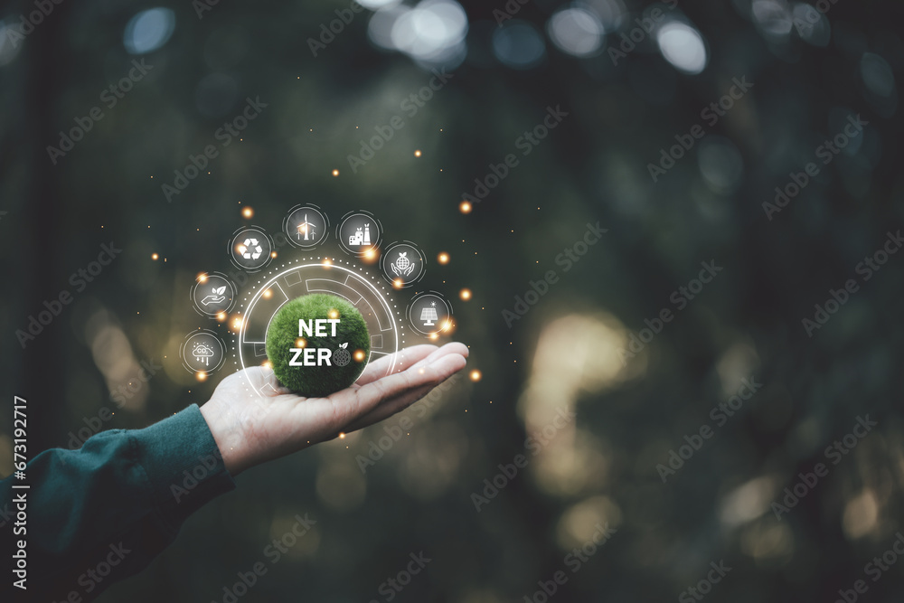 Netzero Background Simple Net zero icon and carbon neutral concept in the hand for net zero ...