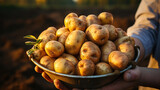 Fototapeta Dmuchawce - Organic Produce of Potatoes in a Farmer Field on Selective Focus Background
