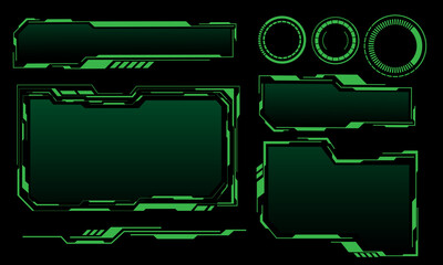 Wall Mural - Hud frames green user interface elements design modern technology futuristic control panel screen digital hologram window gaming menu touching cyber monitor set on black background vector