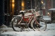 winter bike, bicycle standing outdoors, winter nature, Fatbike