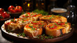 Cheese and Tomato Toasties Spanish Tapas Blurry Background