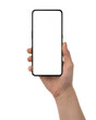 © GCapture - Young female hand holding generic smartphone with white screen isolated on white