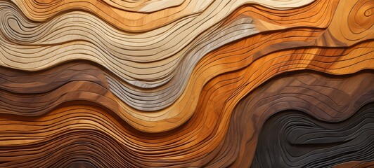 Aufkleber - Wood art background illustration - Abstract closeup of detailed organic black brown wooden waving waves wall texture banner wall, overlapping layers